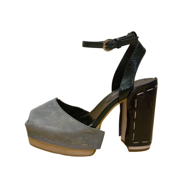 Jeffrey Campbell Women’s Blue & Black Leather Block Heel Peep Toe Sandals Sz 8M - Picture 4 of 9